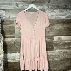 Ultra Flirt short sleeve tiered pink peasant dress - M